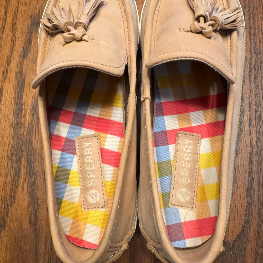 Sperry Women's Beige Tasseled Leather Slip On Comfort Flat Loafers Size 9 - Picture 6 of 12